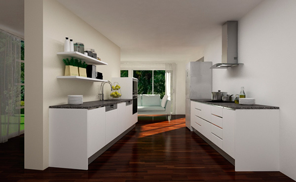 Imagen del modelo de cocina paralela con puerta Laminada T-1 blanca numero 7902 de Cocinas.com
